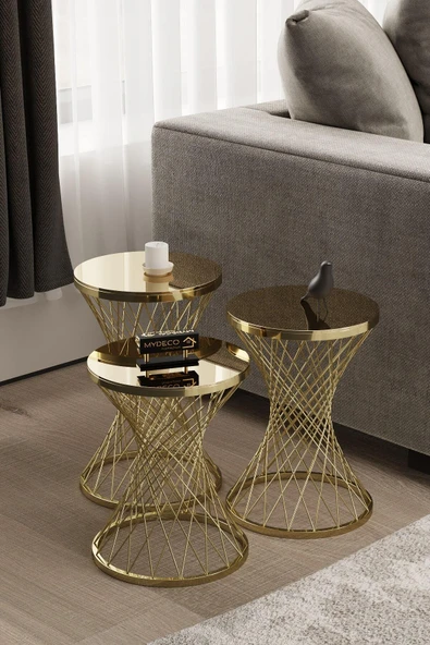 MYDECO Pota Zigon Sehpa Gold Kaplama Bronz Ayna ürün görseli 1