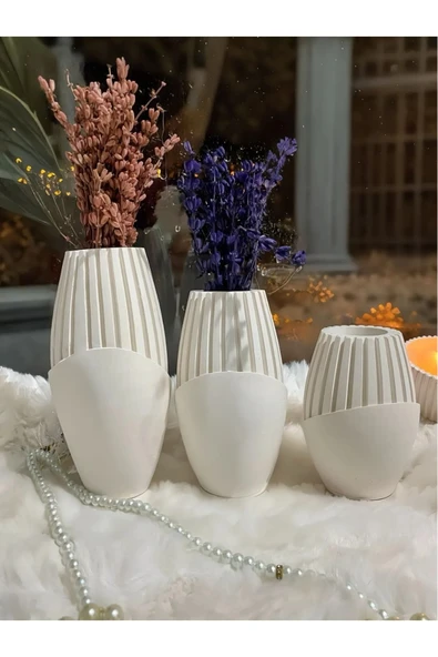 lambader Dekoratif Alçı Vazo 3LÜ Set ürün görseli 1