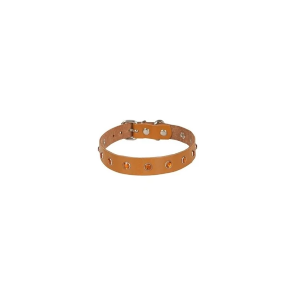 Cattie Gerçek Deriden El Yapımı Taşlı Kedi Boyun Tasması 1,5x28-32cm - Camel ürün görseli 1