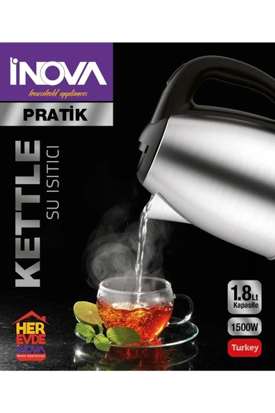 İnova Pratik Paslanmaz Çelik Kettle Su Isıtıcısı 360 Dönebilen Gövde ürün görseli 1