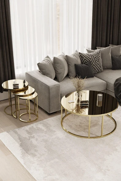 MYDECO Çift Bacak C Orta & C Zigon Set Gold Kaplama Bronz Ayna ürün görseli 1