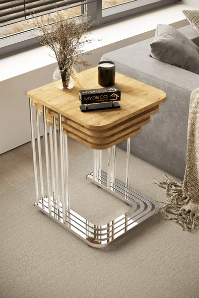 home plus mobilya 4'lü Tekerlekli Zigon Sehpa Gümüş Ayak Atlantik Çam 18 MM MDF ürün görseli 1