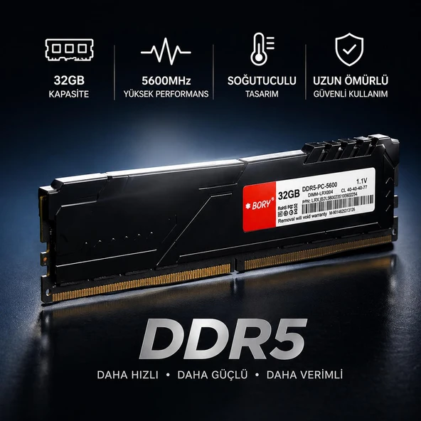 BORY 32GB DDR5 5600MHz Soğutuculu Desktop RAM | Yüksek Performans Gaming & Profesyonel Kullanım ürün görseli 1