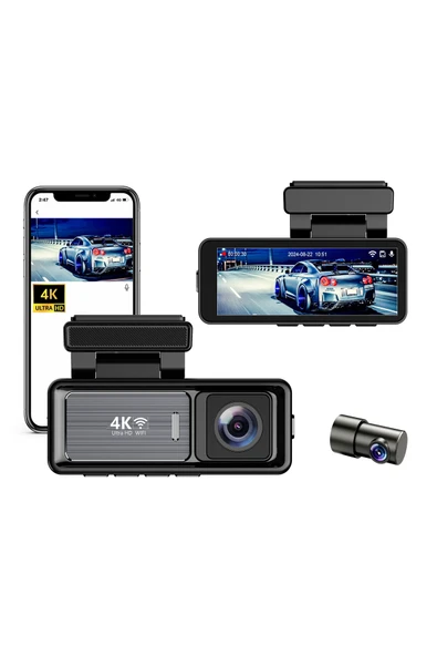 Coverzone Mini Çift Lensli Araç Kamerası – 4K Ön, 1080P Arka, WiFi GPS, Gece Görüşü, Park Modu ürün görseli 1