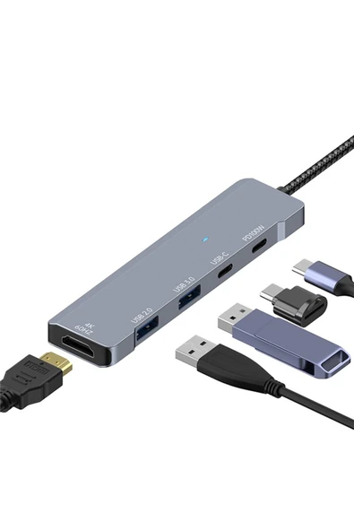 Coverzone Type-C Adaptör - HDMI, USB 3.0, USB 2.0 ve PD 100W 5Gbps Veri Transferi, 4K@60Hz HDMI Çıkışı CZ-336 ürün görseli 1
