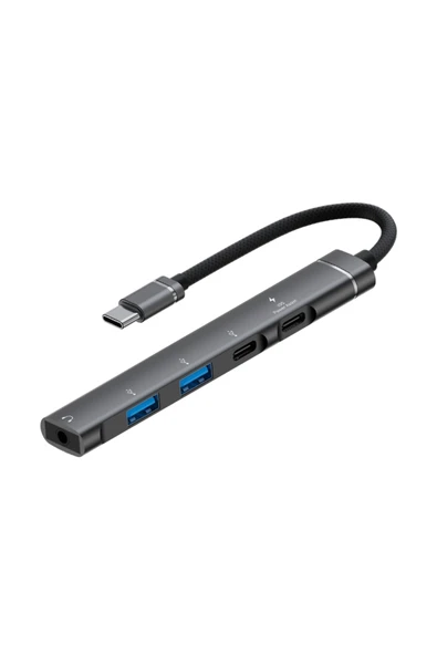Coverzone Type-C Hub, 5in1, 2 Adet Type-C, 2 Adet USB-A Çoklayıcı, 3,5 mm Kulaklık Çıkışlı USB C Hub H03 ürün görseli 1