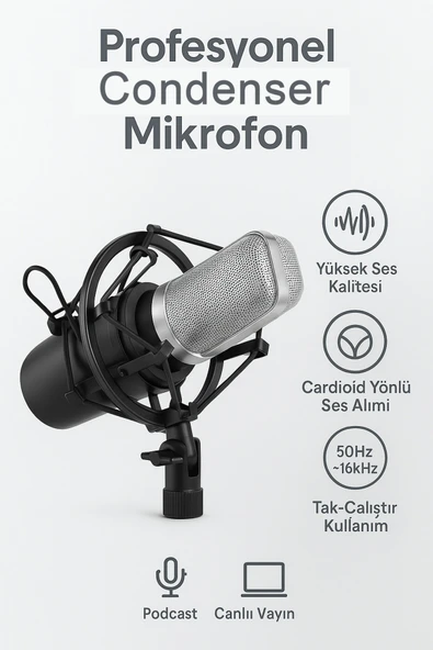 Coverzone Mikrofon - Condenser, Cardioid, 3.5mm Tak-Çalıştır, 37dB Hassas, PC Notebook İçin - Yanmai Q8 ürün görseli 1