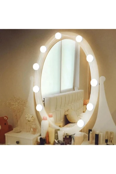 Coverzone 10'lu Set Makyaj Ayna Işığı Banyo Yatak Odası Hollywood Tarz Led Makyaj Lambası 3 Farklı Renk Mirror ürün görseli 1