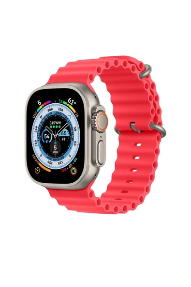 Coverzone Watch 7 İle Uyumlu Okyanus Quintessential 41 Mm Kabartmalı Metal Tokalı Kordon Kırmızı ürün görseli 1