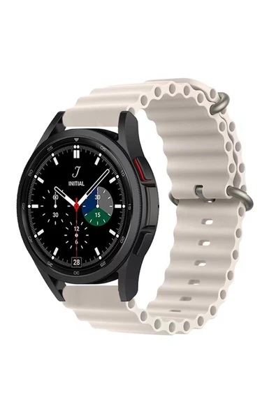 Coverzone Galaxy Watch Active 2 Ile Uyumlu 44mm Quintessential Kabartmalı Metal Tokalı Kordon Starlight ürün görseli 1