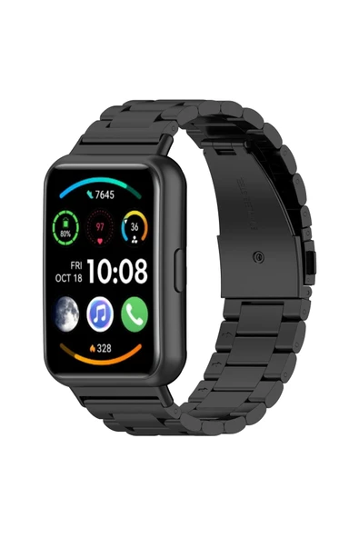 Coverzone Huawei Watch Fit 2 Ile Uyumlu Metal Tasarımlı Paslanmaz Çelik Imbrication Akıllı Saat Kordunu Siyah ürün görseli 1