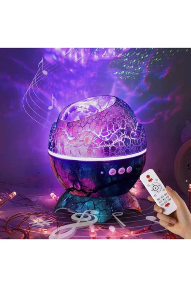 Coverzone Dinozor Yumurtası Gece Masa Lambası Bluetooth Hoparlör Led Lamba Galaxy Projektör Led Işık K890 Mavi ürün görseli 1