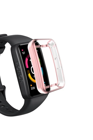 Coverzone Honor Band 6 ile uyumlu Şeffaf Tam Kapatan Çerceve PC Kasa Koruma Gard Çerçeve Rose ürün görseli 1