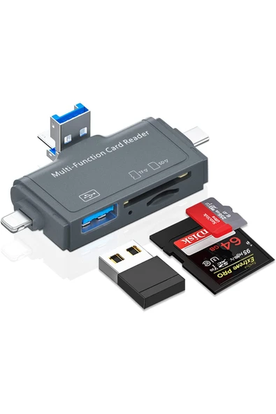 Coverzone Usb Ligtning iPhone - iPad Uyumlu ve Type-c Girişli Kart Okuyucu Lighting için Dönüştürücü ADS-368 ürün görseli 1