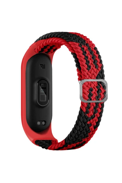 Coverzone Xiaomi Mi Band 7 Ile Uyumlu Mixed Kayış Hasır Örmeli Kordon Kayış Kırmızı-siyah ürün görseli 1