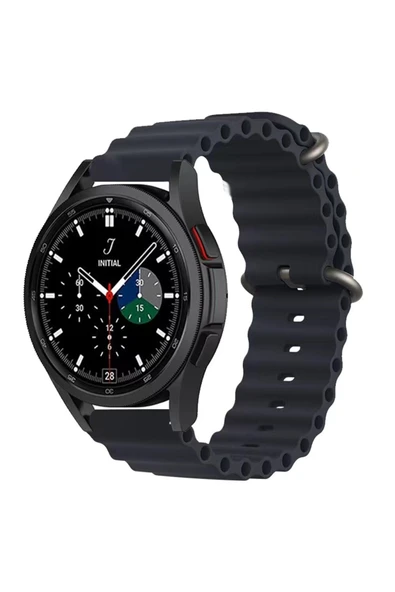 Coverzone Galaxy Watch Active 2 Ile Uyumlu 44mm Quintessential Kabartmalı Metal Tokalı Kordon Midnight ürün görseli 1
