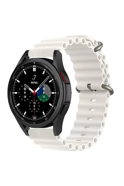Coverzone Galaxy Watch Active 2 Ile Uyumlu 40mm Quintessential Kabartmalı Metal Tokalı Kordon Beyaz ürün görseli 1