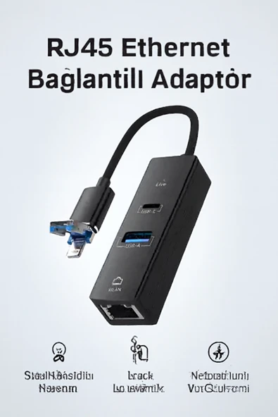 Coverzone Lightning & USB-C Uyumlu RJ45 Ethernet Adaptörü Telefon Tablet Kablolu İnternet Dönüştürücü UL-31L ürün görseli 1