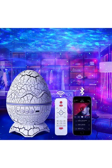 Coverzone Dinozor Yumurtası Gece Lambası Bluetooth Hoparlör Led Lamba Galaxy Projektör Led Işık K890 Beyaz ürün görseli 1