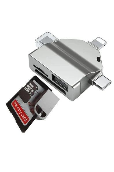 Coverzone Usb Otg Kart Okuyucu Micro USB Type-C ve Lightning Uçlu Telefon PC ve Notebook Uyumlu Mikro SD ZR591 ürün görseli 1