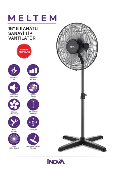 İnova MELTEM 16" 5 Kanatlı Sanayi Tipi Vantilatör ürün görseli 1