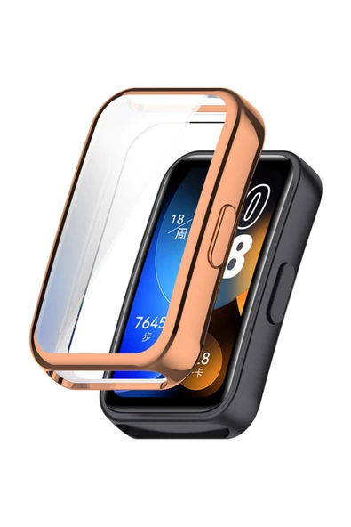 Coverzone Huawei Band 8 ile Uyumlu Şeffaf Tam Kapatan Çerceve PC Kasa Koruma Gard Çerçeve Rose ürün görseli 1