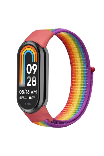 Coverzone Xiaomi Mi Band 3 4 5 6 7 İle Uyumlu Kordon Ayarlanabilir Kaliteli Hasır Örme Kordon Kayış Rainbow ürün görseli 1