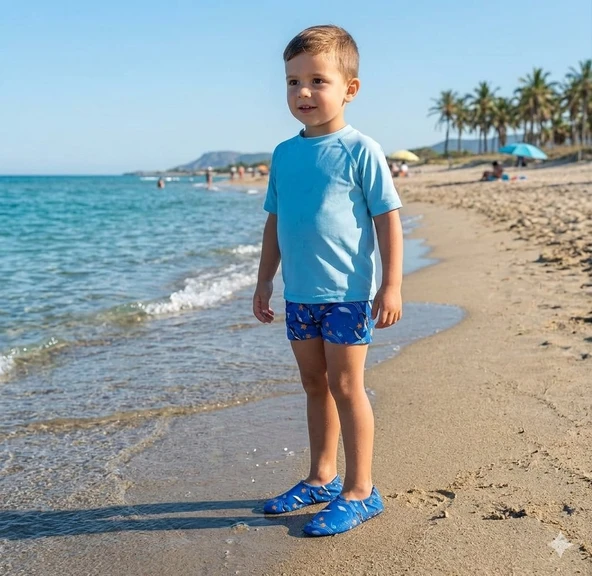 Cg Kids Kaydırmaz Deniz Ayakkabısı - Kaydırmaz Tabanlı Köpekbalığı Temalı Havuz & Plaj Ayakkabısı Erkek Çocuk ürün görseli 1