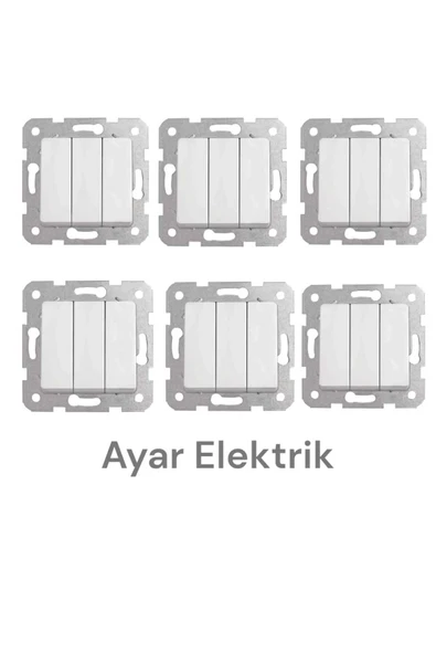 Netelsan Byobu Beyaz Üçlü Anahtar - Çerçevesiz 6 Adet ürün görseli 1