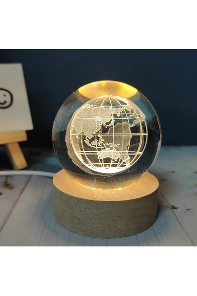 Coverzone Cam Küre Işıklı Masaüstü Aydınlatma Oda ve Salon Gece Lambası Dekoratif 6cm x 6cm Dünya Küre ürün görseli 1