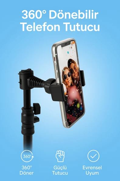 Coverzone RT9X Ayarlanabilir Telefon Tutucu – 360° Döner, Güçlü Klipsli, Araç Başlığı & Tripod Uyumlu ürün görseli 1