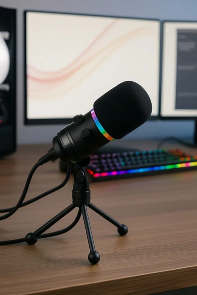 Coverzone RGB Profesyonel Stüdyo Mikrofon Kayıt USB/XLR Çift Modlu Podcast Dinamik Mikrofon Masaüstü Q1 ürün görseli 1