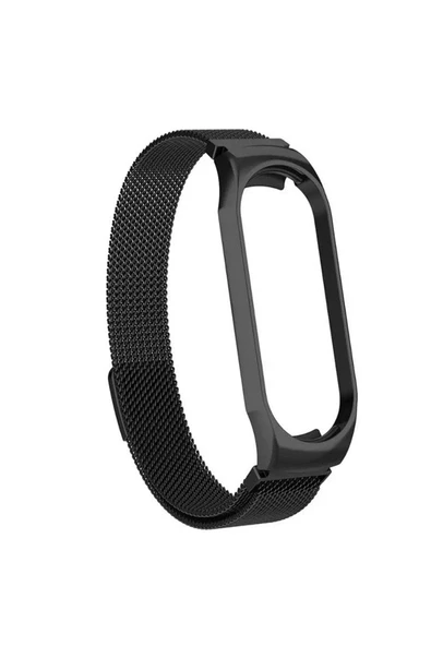 Coverzone Xiaomi Mi Band 7 İle Uyumlu Metal Kordon Tel Örgü İşlemeli Violet Metal Kayış Siyah ürün görseli 1