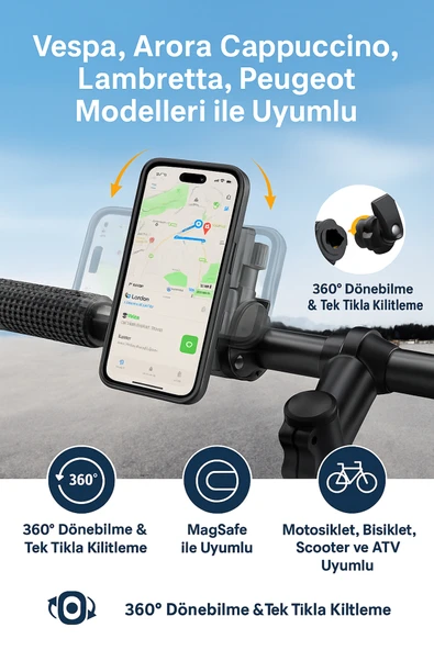Coverzone Vespa, Arora Cappuccino, Lambretta, Peugeot Modelleri ile Uyumlu Magsafe Uyumlu Telefon Tutucu QL10 ürün görseli 1