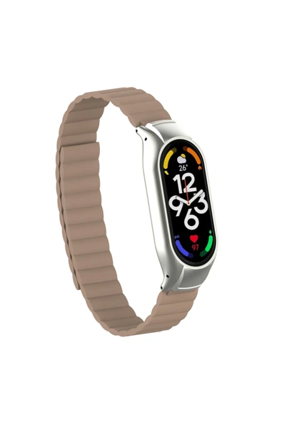 Coverzone Xiaomi Mi Band 7 Ile Uyumlu Haller Kordon Mıknatıslı Şık Tasarım Kordon Açık Kahve ürün görseli 1