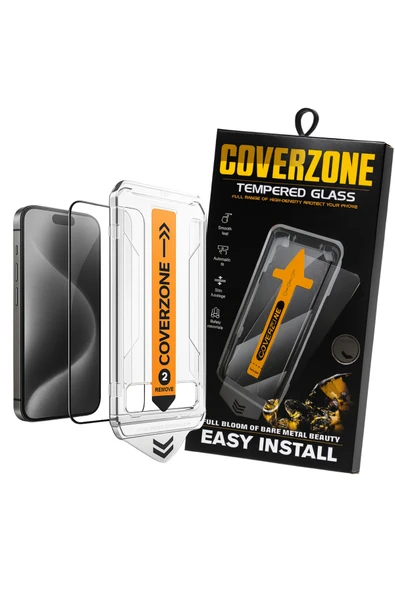 Coverzone İphone 16 Pro Max İle Uyumlu Cam Ekran Koruyucu 3D Tam Kapsama Kolay Kurulum Aparatlı ürün görseli 1