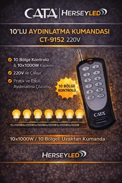 Cata 10 lu Aydınlatma Kumandası CT-9152 (10x50w) 220v ürün görseli 1