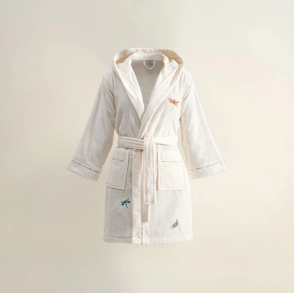 Ecocotton Nina Kız Çocuk Bornoz %100 Organik Pamuk Nakışlı Krem / Sarı 3-4 Yaş ürün görseli 1