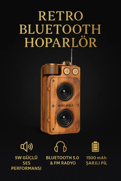 Coverzone Retro Bluetooth Hoparlör - 5W Güçlü Ses, 1500mAh Batarya, FM Radyo, USB TF AUX Destekli | A8 ürün görseli 1