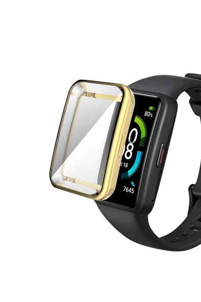 Coverzone Huawei Band 7 Ile Uyumlu Tpu Çerçeveli Tam Kapatan Ekran Koruyucu Çerçeve Kılıf Gold ürün görseli 1