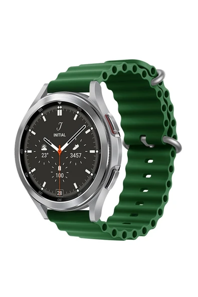 Coverzone Galaxy Watch 3 Ile Uyumlu 41mm Quintessential Kabartmalı Metal Tokalı Kordon K.yeşil ürün görseli 1