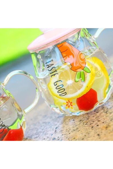 Coverzone Taste Good Havuç Desenli Tavşan  Figürlü Cam Pipetli Kapaklı Cam Bardak Kupa Dekoratif Hediyelik ürün görseli 1
