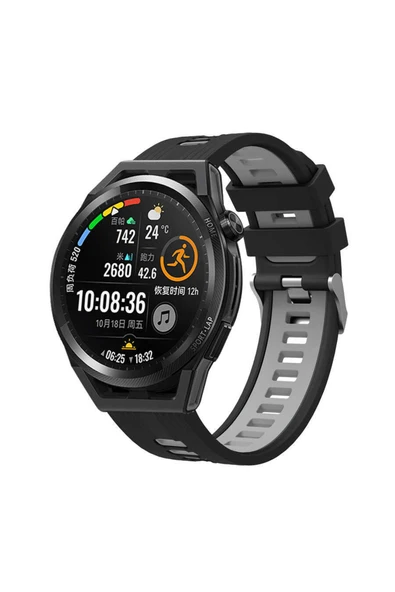 Coverzone Huawei Watch Gt 3 Pro Ile Uyumlu 46mm Grealish Delikli Silikon Kordon Gri-siyah ürün görseli 1