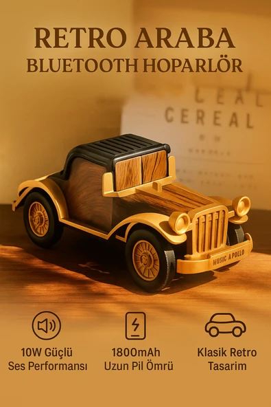 Coverzone Araba Şekilli Retro Hoparlör - Bluetooth, 10W Güçlü Ses, Şarjlı, USB TF AUX Destekli, Dekoratif | A9 ürün görseli 1