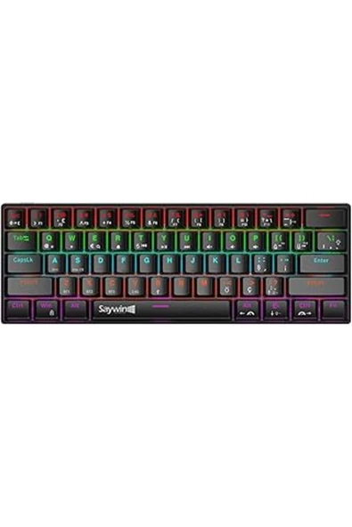 Pazarcan Saywin 3 Modlu Türkçe Q Tuş Dizilimi Rgb Mekanik Oyuncu Klavye - Mavi Switch - Kb610 (Kb610 - Siyah ürün görseli 1