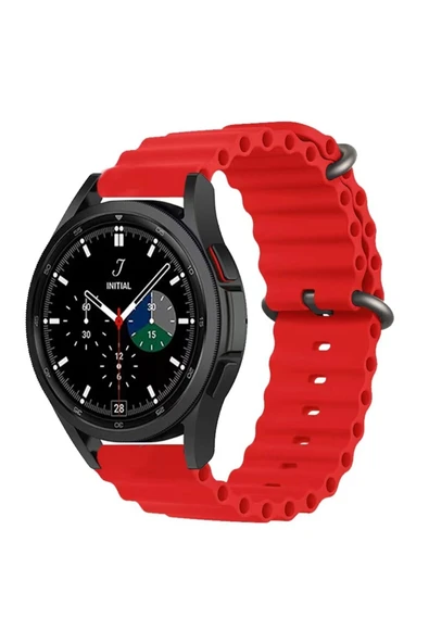 Coverzone Galaxy Watch Active 2 Ile Uyumlu 44mm Quintessential Kabartmalı Metal Tokalı Kordon Kırmızı ürün görseli 1