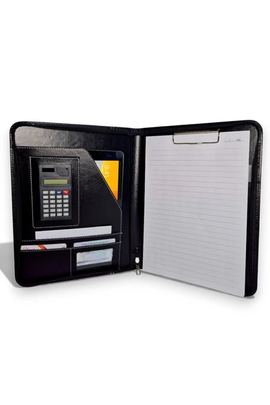 Coverzone Premium Suni Deri Sekreterlik – Mandallı Evrak Tutucu, Dahili Hesap Makinesi 32.5 × 25 cm ürün görseli 1