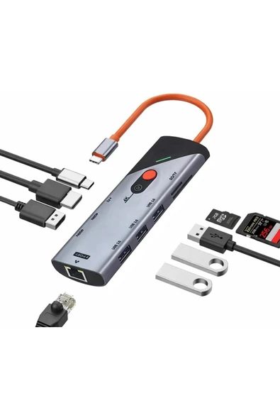 Coverzone Type-C Docking Station 9 in 1 Çoklayıcı Hub DP ve HDTV 4K 60Hz Görüntü Aktarımı ZR1253 ürün görseli 1