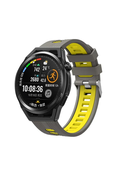Coverzone Galaxy Gear S2 Grealish Delikli Silikon Kordon Gri - Sarı ürün görseli 1