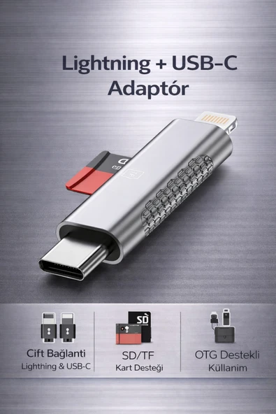 Coverzone OTG Lightning USB-C SD TF Kart Okuyucu USB Bellek Klavye Mouse Destekli Metal Gövde | RXY-118 ürün görseli 1